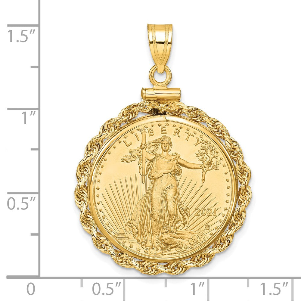 Charlie & Co Jewelry | Wideband Distinguished Coin Jewelry 14k Polished Rope Mounted 1/4oz American Eagle Screw Top Coin Bezel Pendant - Model C1215/22.0C