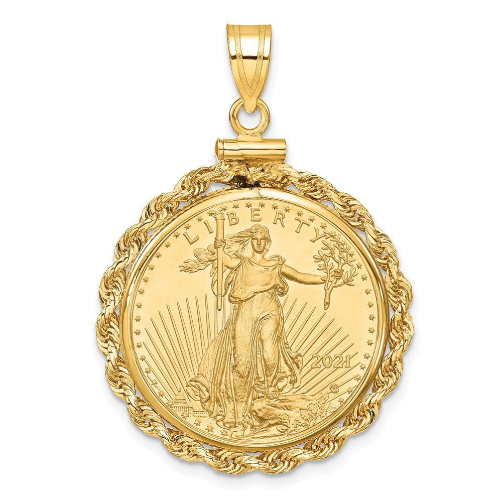 Charlie & Co Jewelry | Wideband Distinguished Coin Jewelry 14k Polished Rope Mounted 1/4oz American Eagle Screw Top Coin Bezel Pendant - Model C1215/22.0C