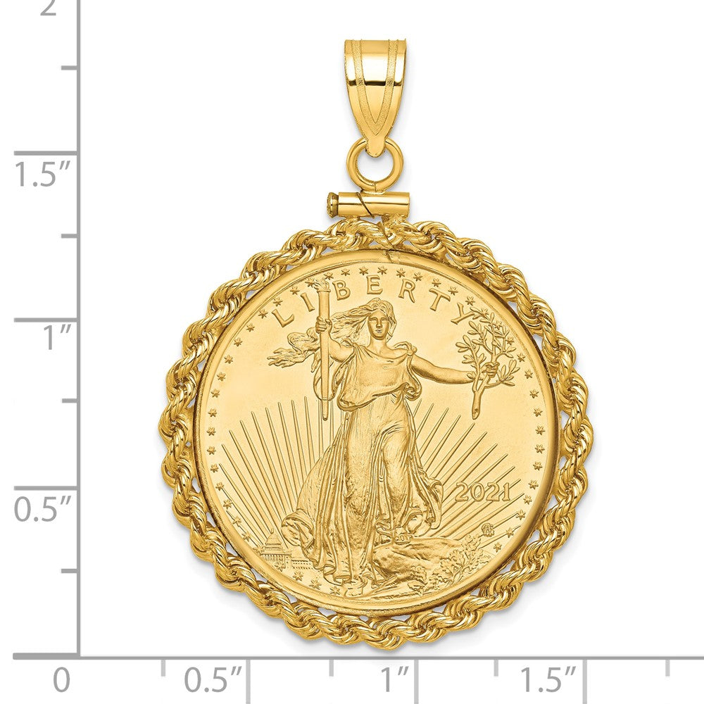 Charlie & Co Jewelry | Wideband Distinguished Coin Jewelry 14k Polished Rope Mounted 1/2oz American Eagle Screw Top Coin Bezel Pendant - Model C1215/27.0C