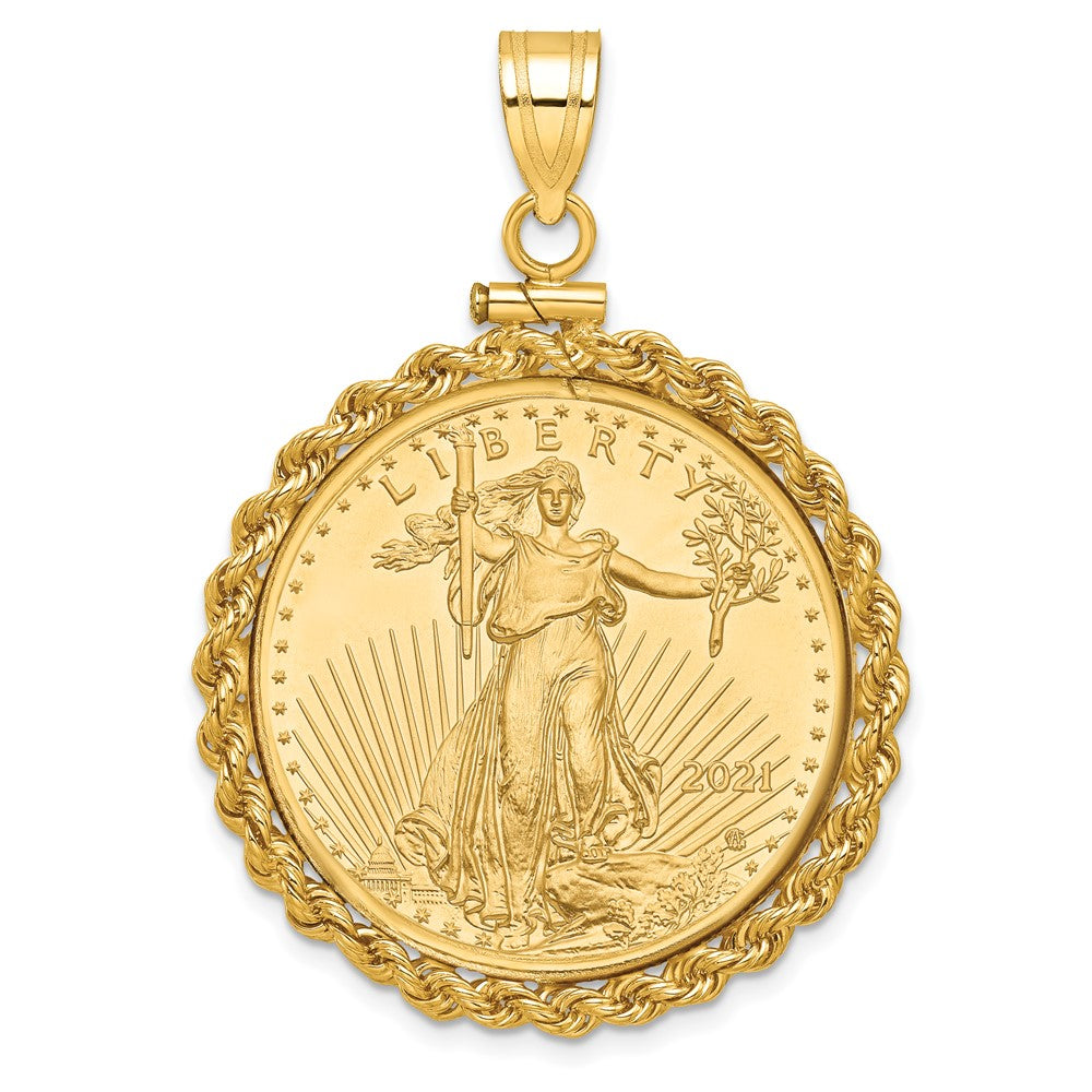 Charlie & Co Jewelry | Wideband Distinguished Coin Jewelry 14k Polished Rope Mounted 1/2oz American Eagle Screw Top Coin Bezel Pendant - Model C1215/27.0C