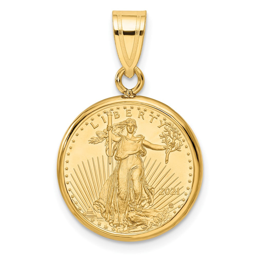 Charlie & Co Jewelry | Wideband Distinguished Coin Jewelry 14k Polished Mounted 1/10oz American Eagle Prong Coin Bezel Pendant - Model C1801/16.5C
