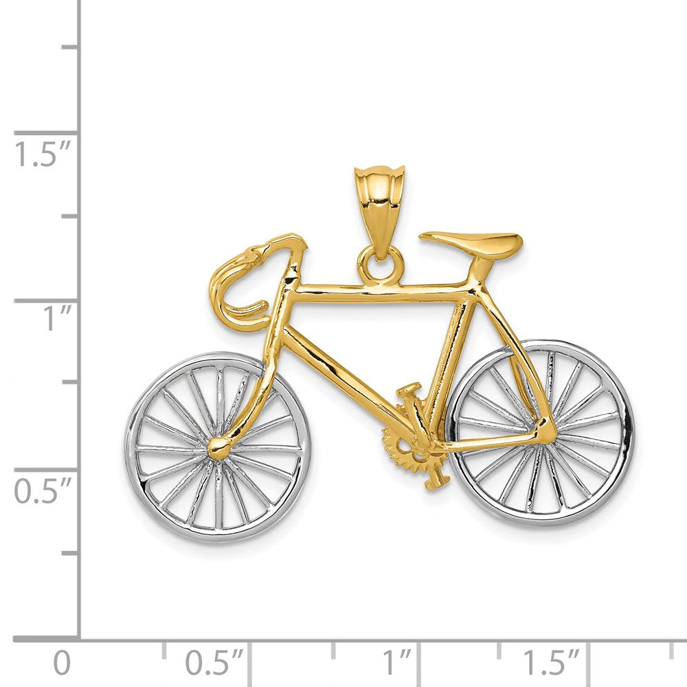 14K Yellow and White Gold Large 3-D Bicycle Pendant - Charlie & Co. Jewelry
