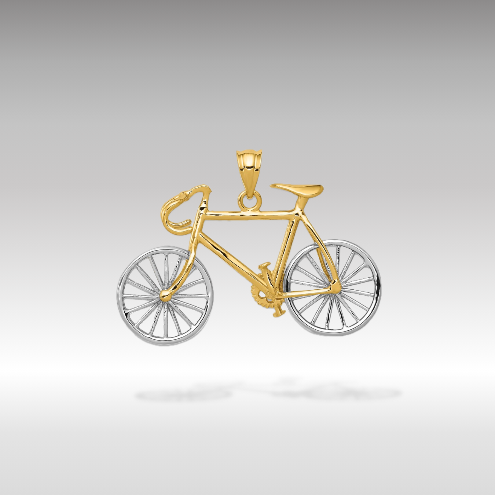 14K Yellow and White Gold Large 3-D Bicycle Pendant - Charlie & Co. Jewelry