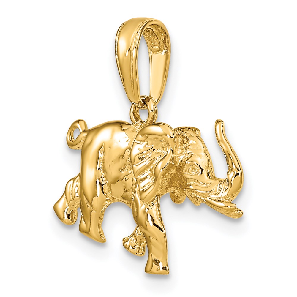 Gold Polished 3D Elephant Pendant Model-C2365 - Charlie & Co. Jewelry