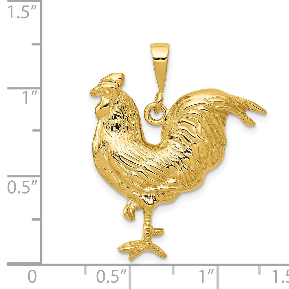 Gold Polished Rooster Necklace Pendant Model-C2391 - Charlie & Co. Jewelry