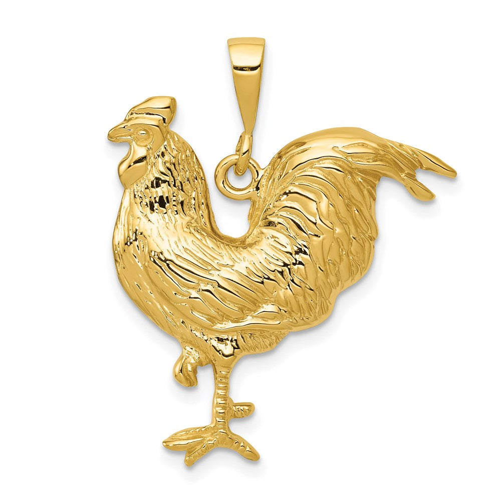 Gold Polished Rooster Necklace Pendant Model-C2391 - Charlie & Co. Jewelry