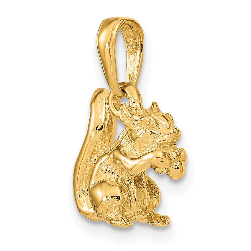 14K Gold Solid 3-D Squirrel with Nut Necklace - Charlie & Co. Jewelry