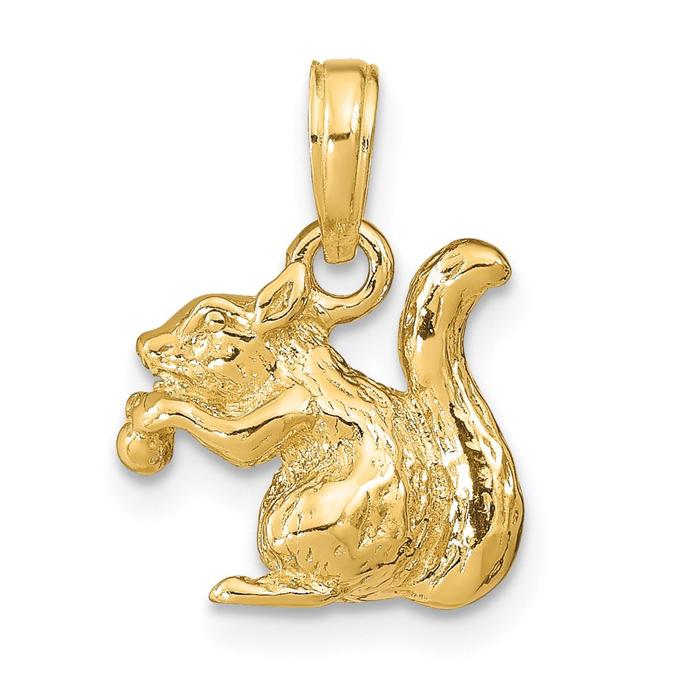 14K Gold Solid 3-D Squirrel with Nut Necklace - Charlie & Co. Jewelry