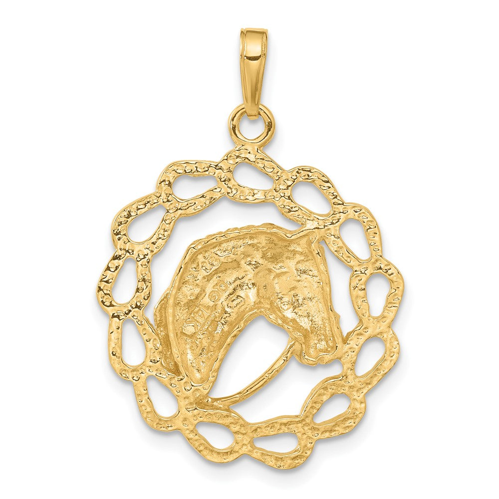 14K Gold Horse Head in Horseshoes Necklace Pendant - Charlie & Co. Jewelry