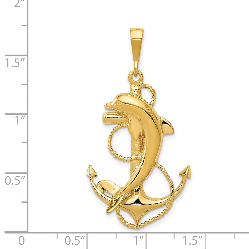 Charlie & Co Jewelry | 14k Solid Polished Anchor With Dolphin Pendant - Model C2489