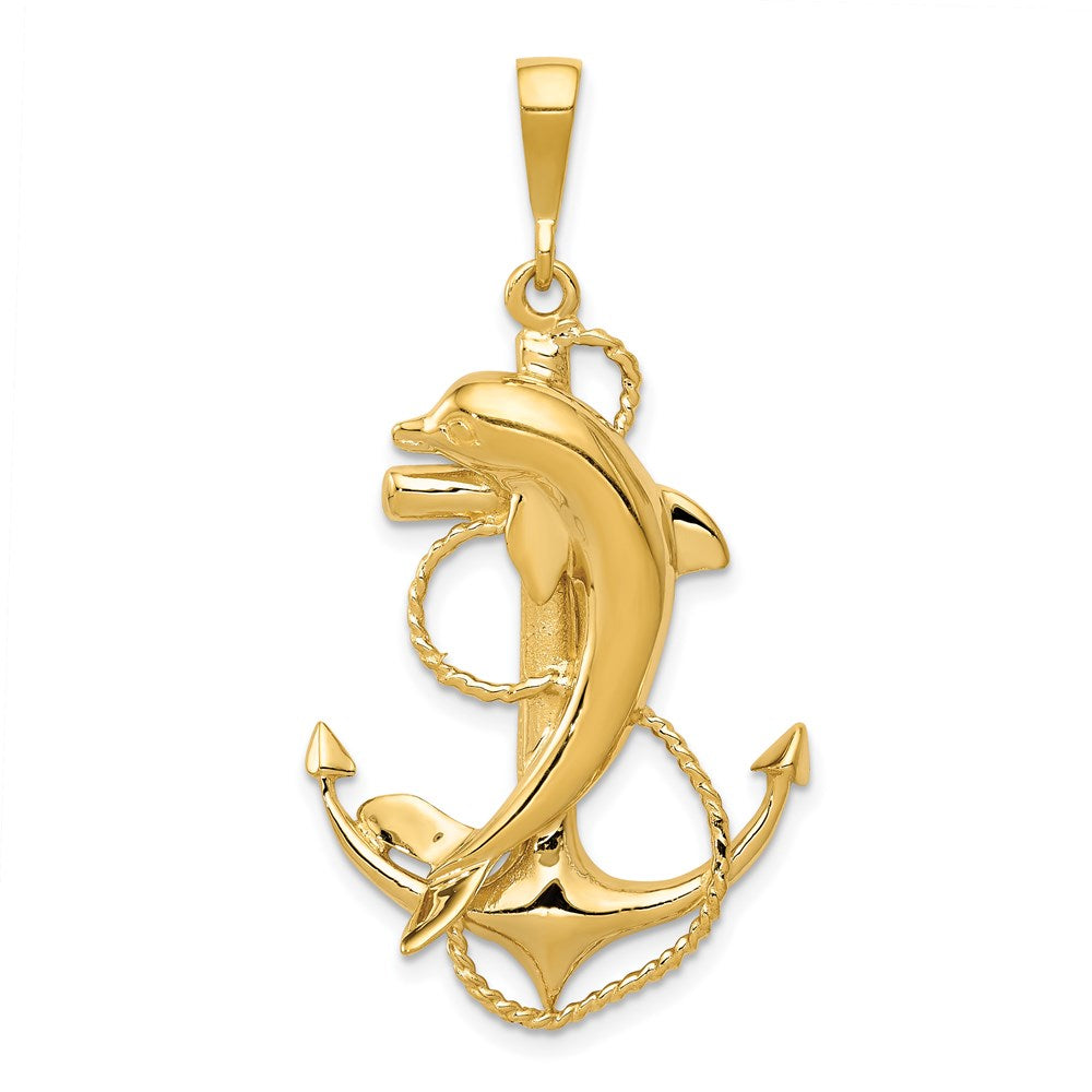 Charlie & Co Jewelry | 14k Solid Polished Anchor With Dolphin Pendant - Model C2489