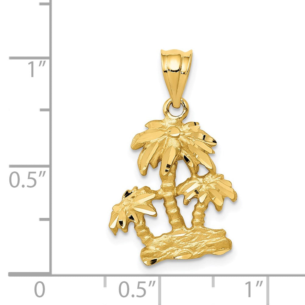 Charlie & Co Jewelry | 14k Satin Diamond-cut Open-backed Palm Trees Pendant - Model C2510