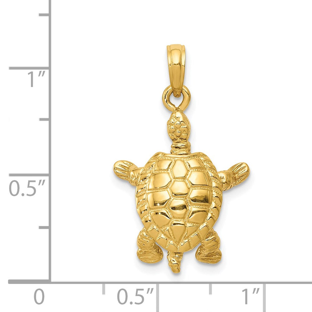 14K Gold Polished 3-D Moveable Turtle Pendant - Charlie & Co. Jewelry