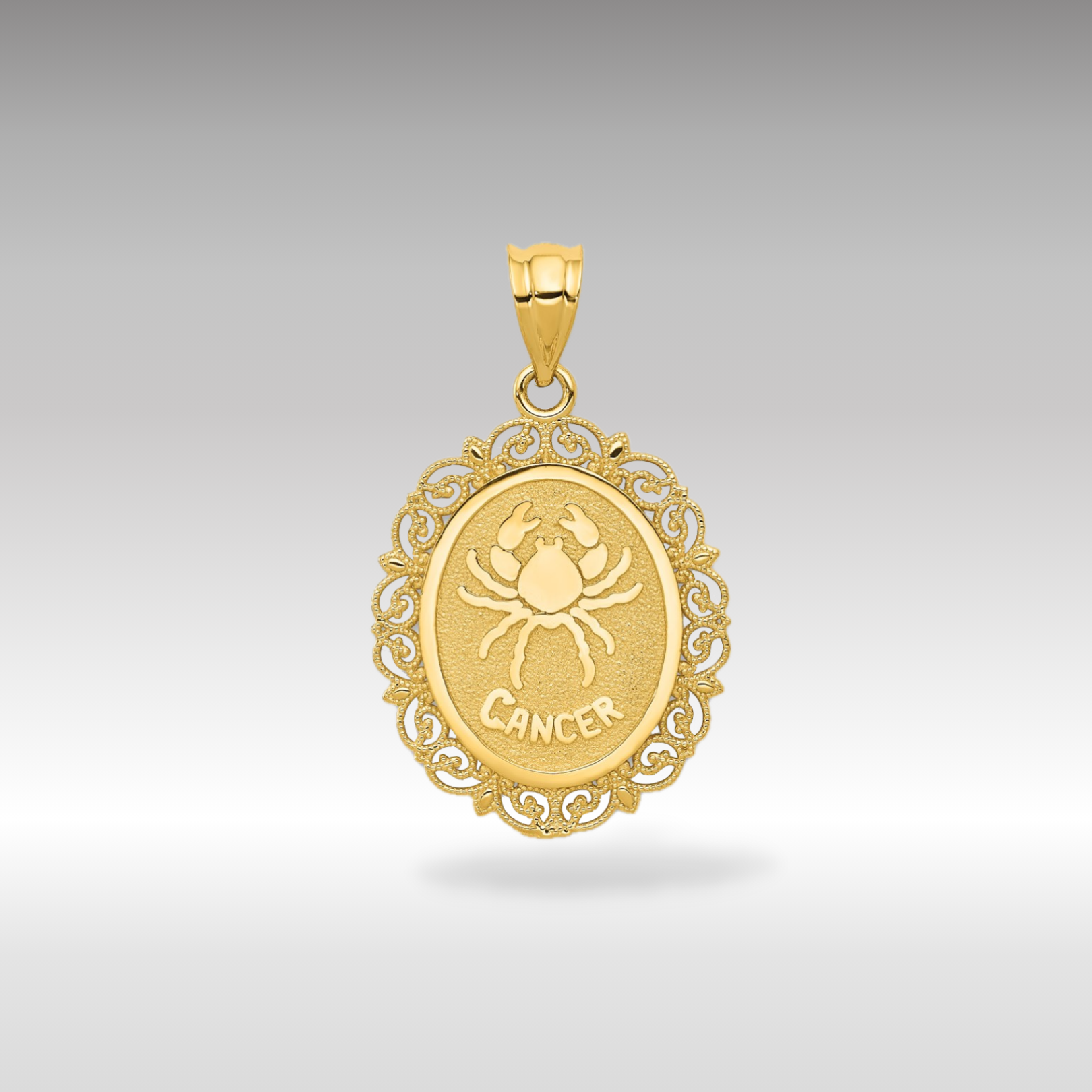 14K Gold Satin Polished Cancer Zodiac Oval Pendant - Charlie & Co. Jewelry