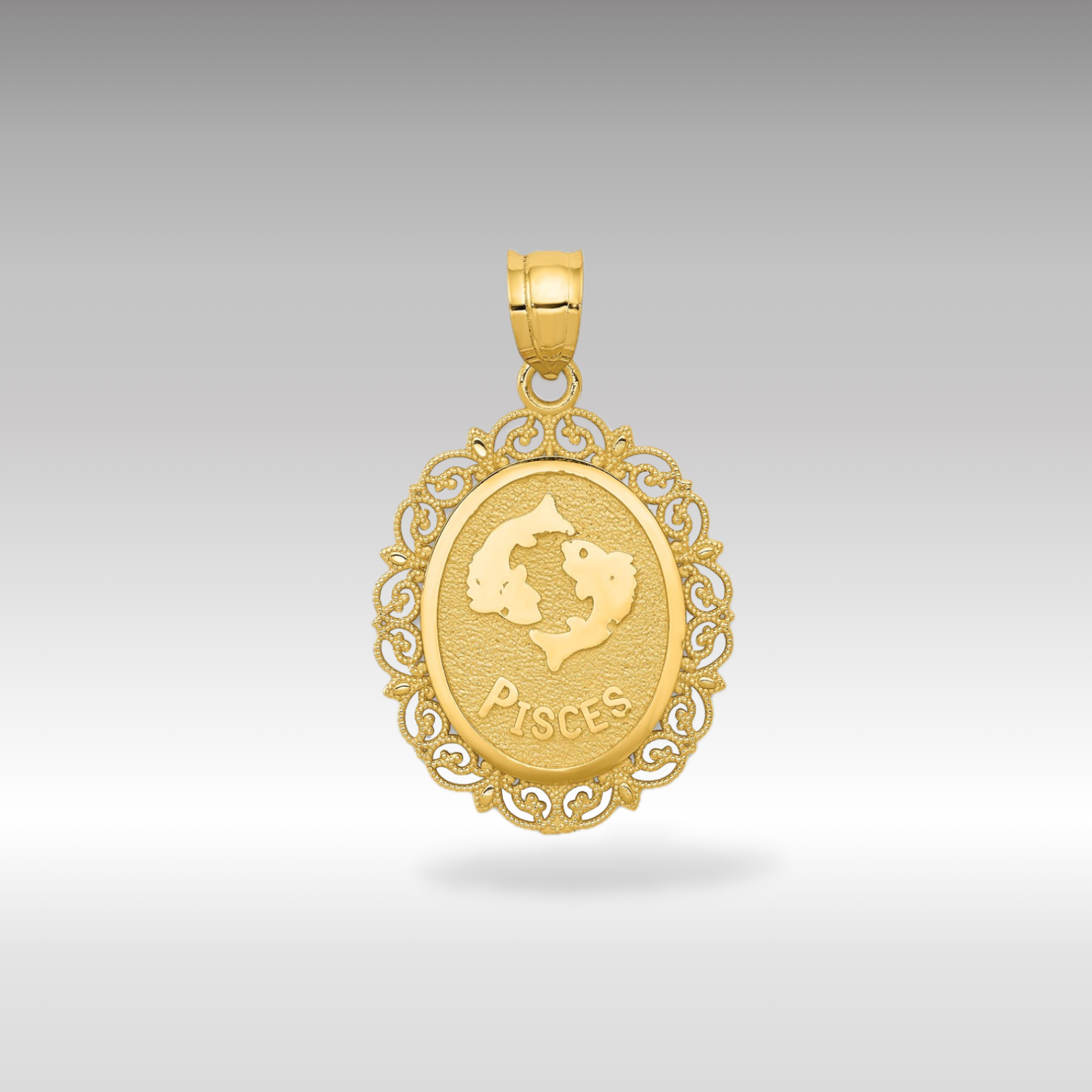 14K Gold Satin Polished Pisces Zodiac Oval Pendant - Charlie & Co. Jewelry