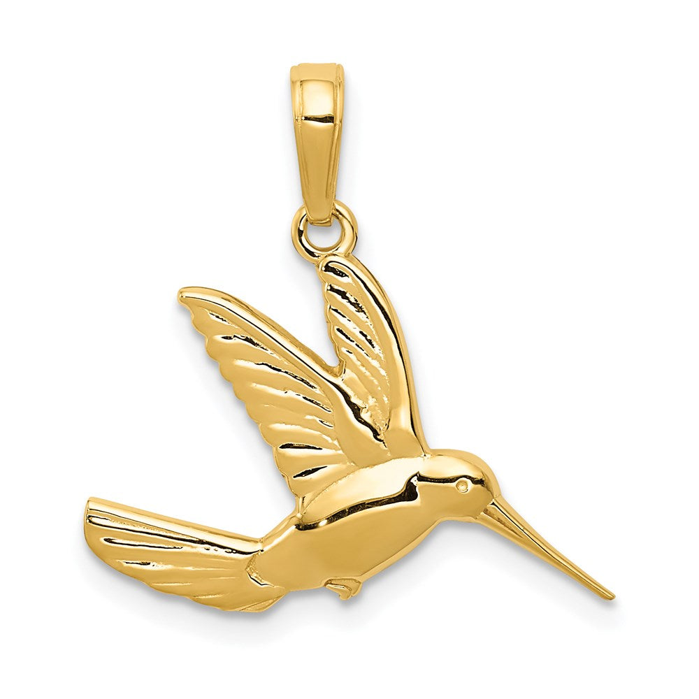 Gold Hummingbird in Flight Pendant Necklace Model-C3477 - Charlie & Co. Jewelry