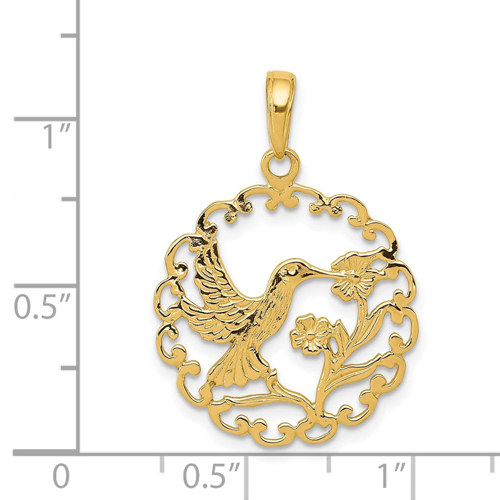 Charlie & Co Jewelry | 14k Hummingbird In Round Frame Pendant - Model C3478