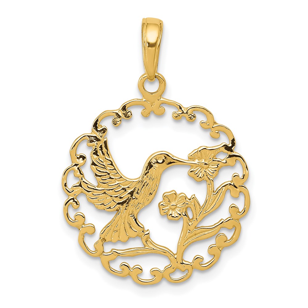 Charlie & Co Jewelry | 14k Hummingbird In Round Frame Pendant - Model C3478