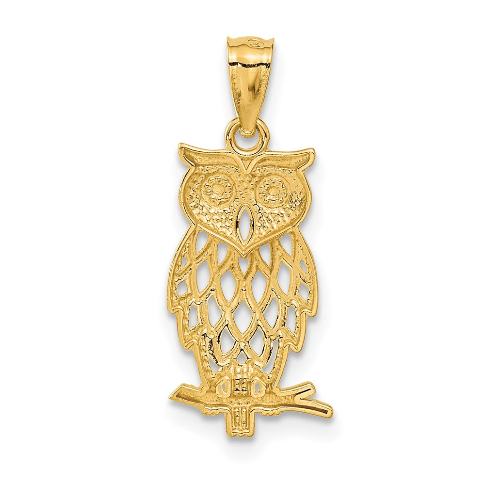 14K Yellow and White Gold Owl Pendant Necklace - Charlie & Co. Jewelry