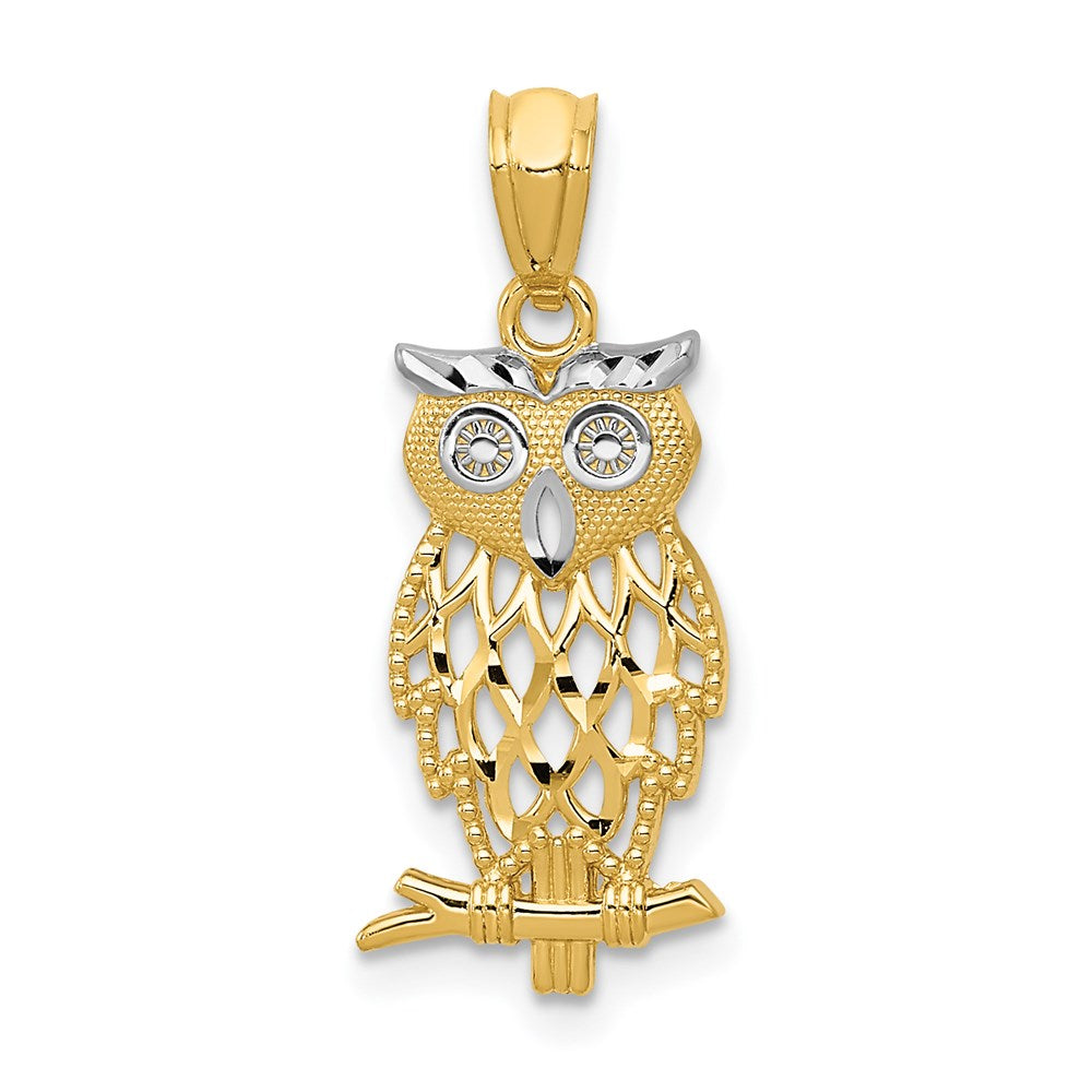 14K Yellow and White Gold Owl Pendant Necklace - Charlie & Co. Jewelry