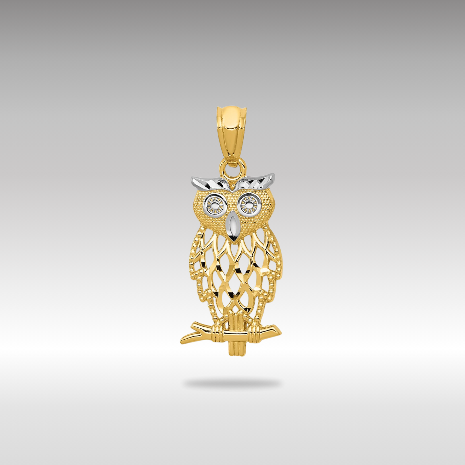 Yellow and White Gold Owl Pendant Necklace - Charlie & Co. Jewelry