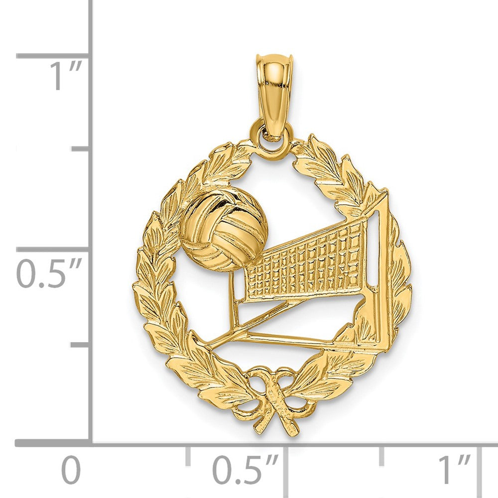 Charlie & Co Jewelry | 14k Volleyball Story In Leaf Circle Charm - Model C3561