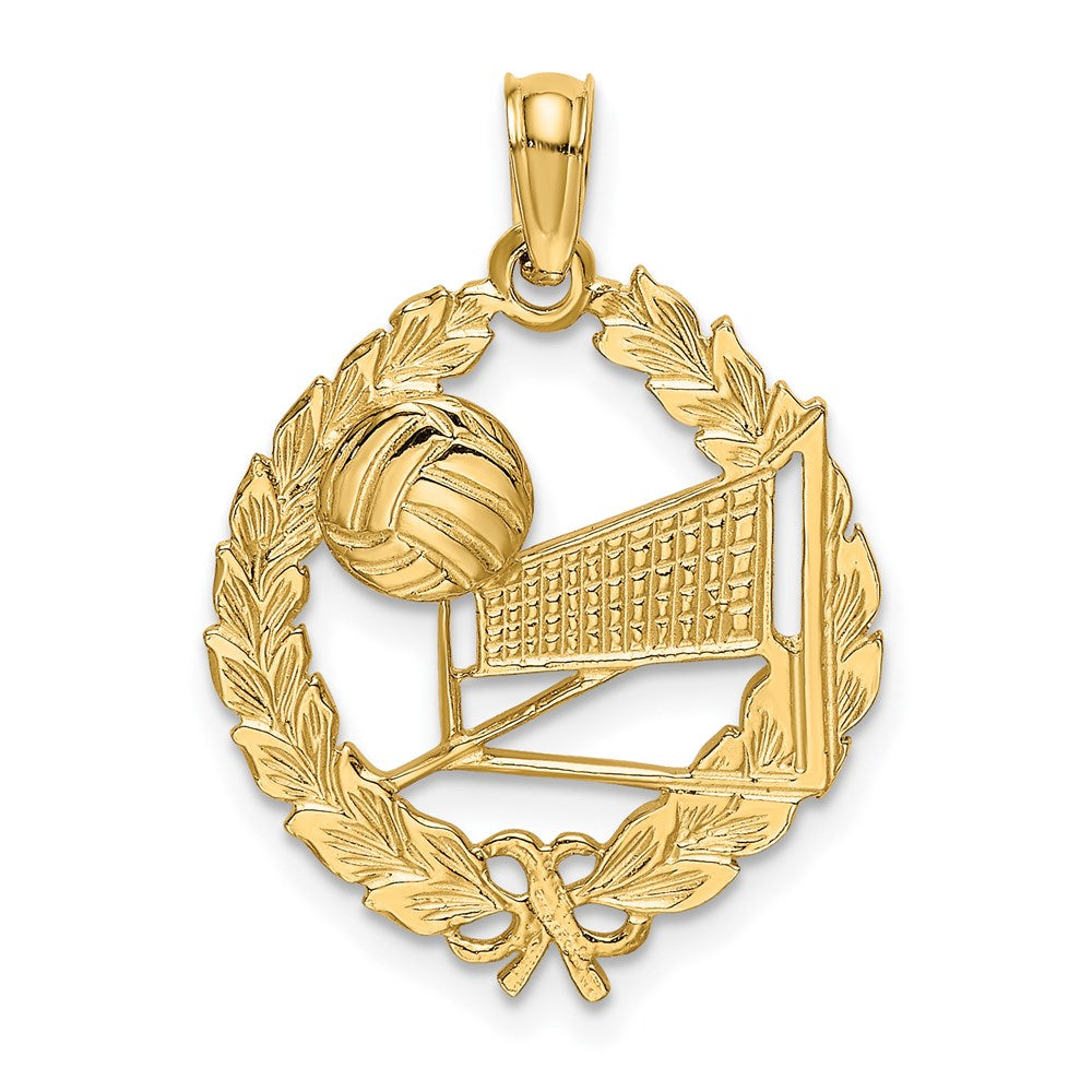 Charlie & Co Jewelry | 14k Volleyball Story In Leaf Circle Charm - Model C3561