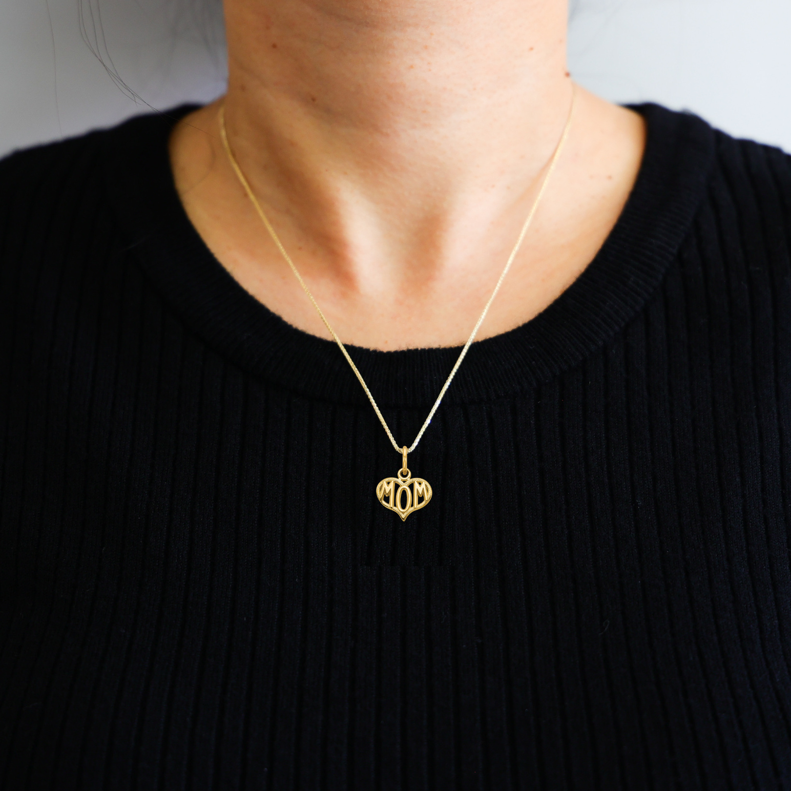 Gold MOM Heart Charm Necklace - Model C368 - Charlie & Co. Jewelry