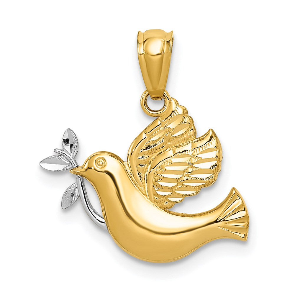 14K Yellow Gold and White Gold Dove Pendant Necklace - Charlie & Co. Jewelry