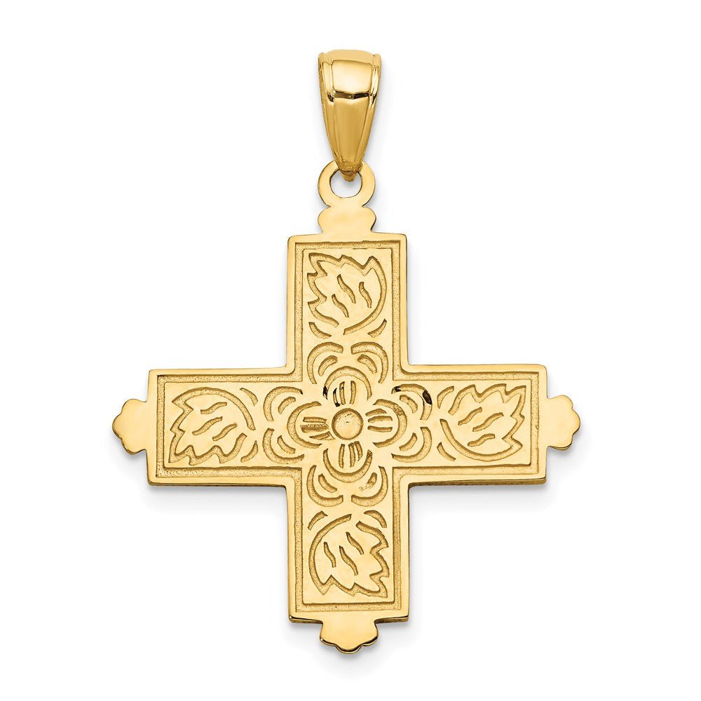 Charlie & Co Jewelry | 14k Etched Square Cross W/crown Tips Pendant - Model C4332