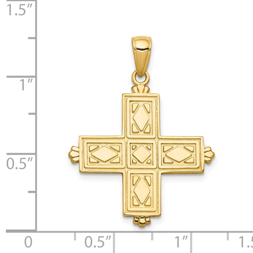 Charlie & Co Jewelry | 14k Etched Square Cross W/crown Tips Pendant - Model C4332