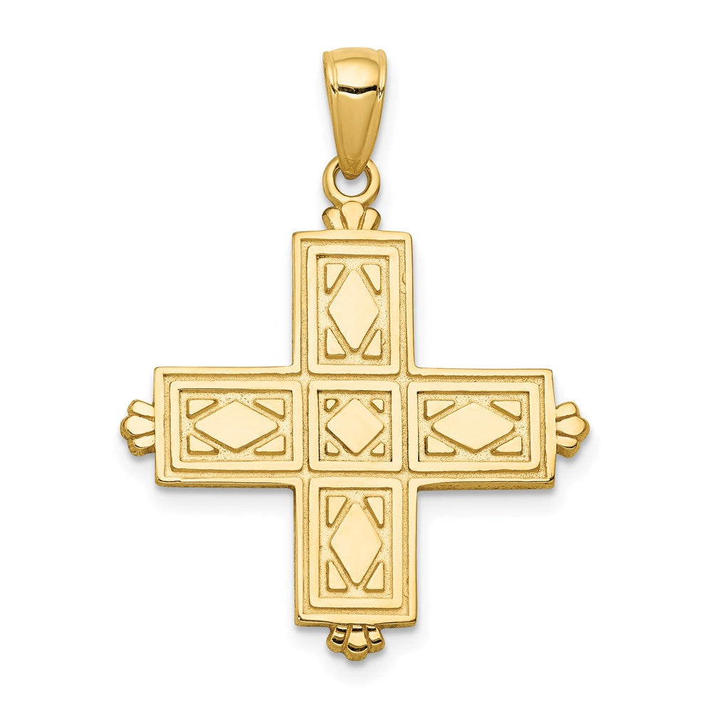 Charlie & Co Jewelry | 14k Etched Square Cross W/crown Tips Pendant - Model C4332