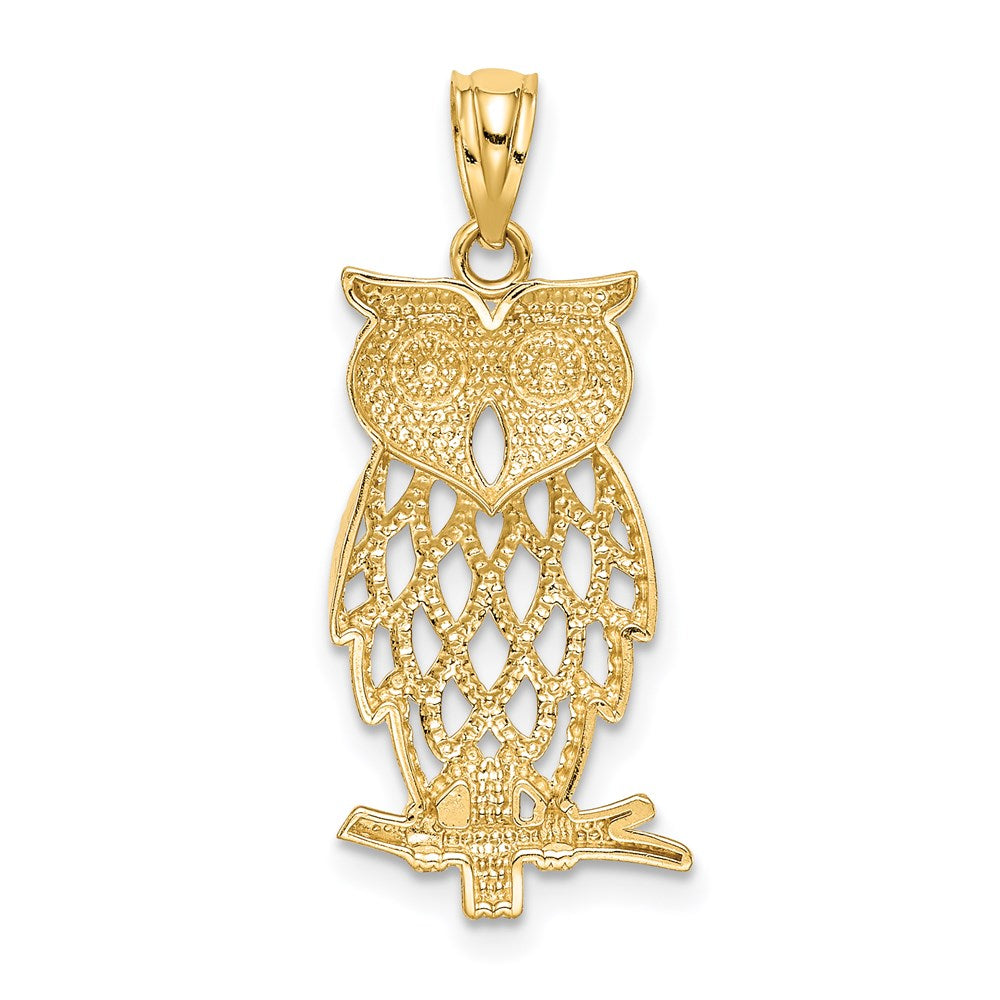 Yellow and White Gold Owl Pendant Necklace Model-C4496 - Charlie & Co. Jewelry