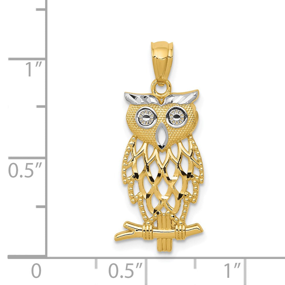 Yellow and White Gold Owl Pendant Necklace Model-C4496 - Charlie & Co. Jewelry