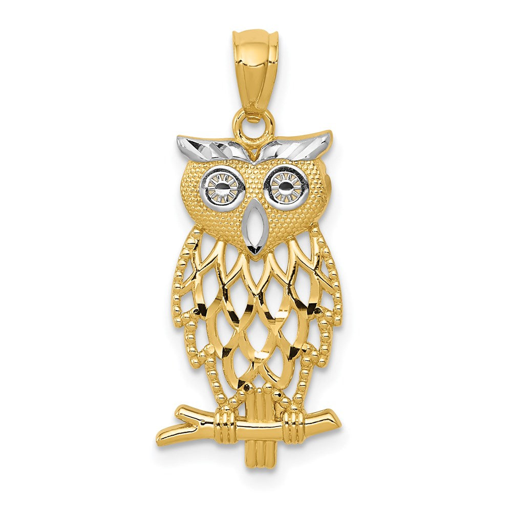 Yellow and White Gold Owl Pendant Necklace Model-C4496 - Charlie & Co. Jewelry