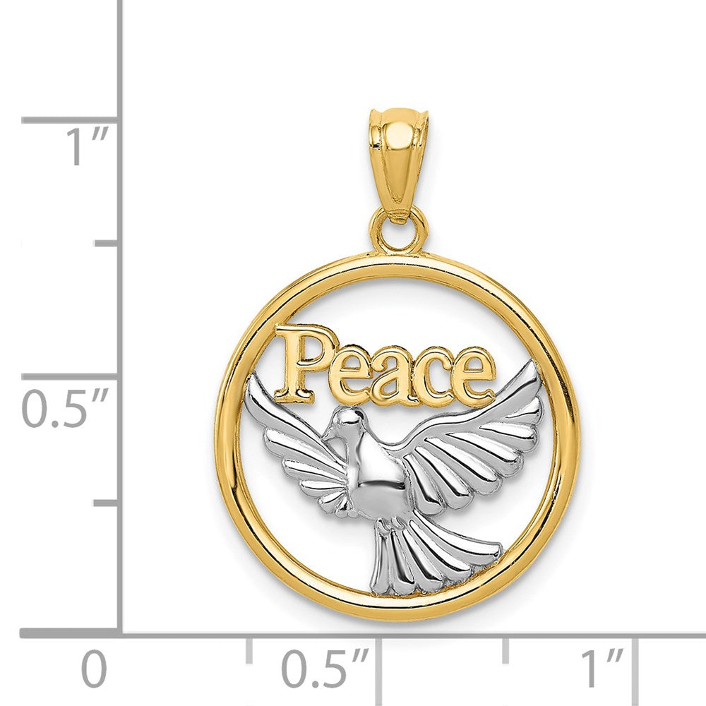 Yellow and White Gold Peace Dove Necklace Pendant Model-C4527 - Charlie & Co. Jewelry