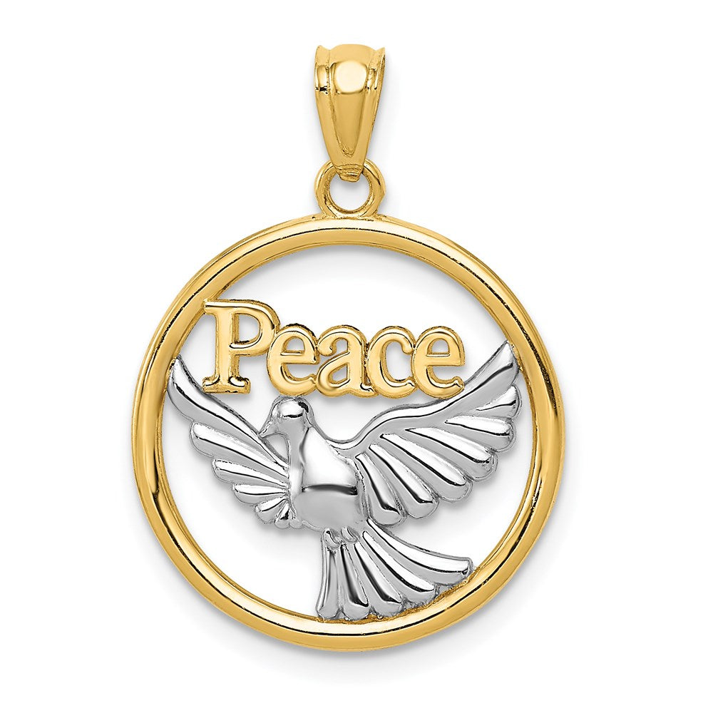 Yellow and White Gold Peace Dove Necklace Pendant Model-C4527 - Charlie & Co. Jewelry