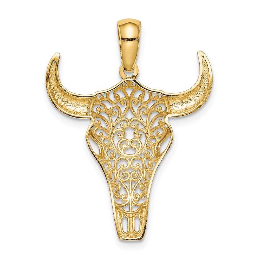 14k Gold Filigree Steer Skull Necklace Pendant - Charlie & Co. Jewelry