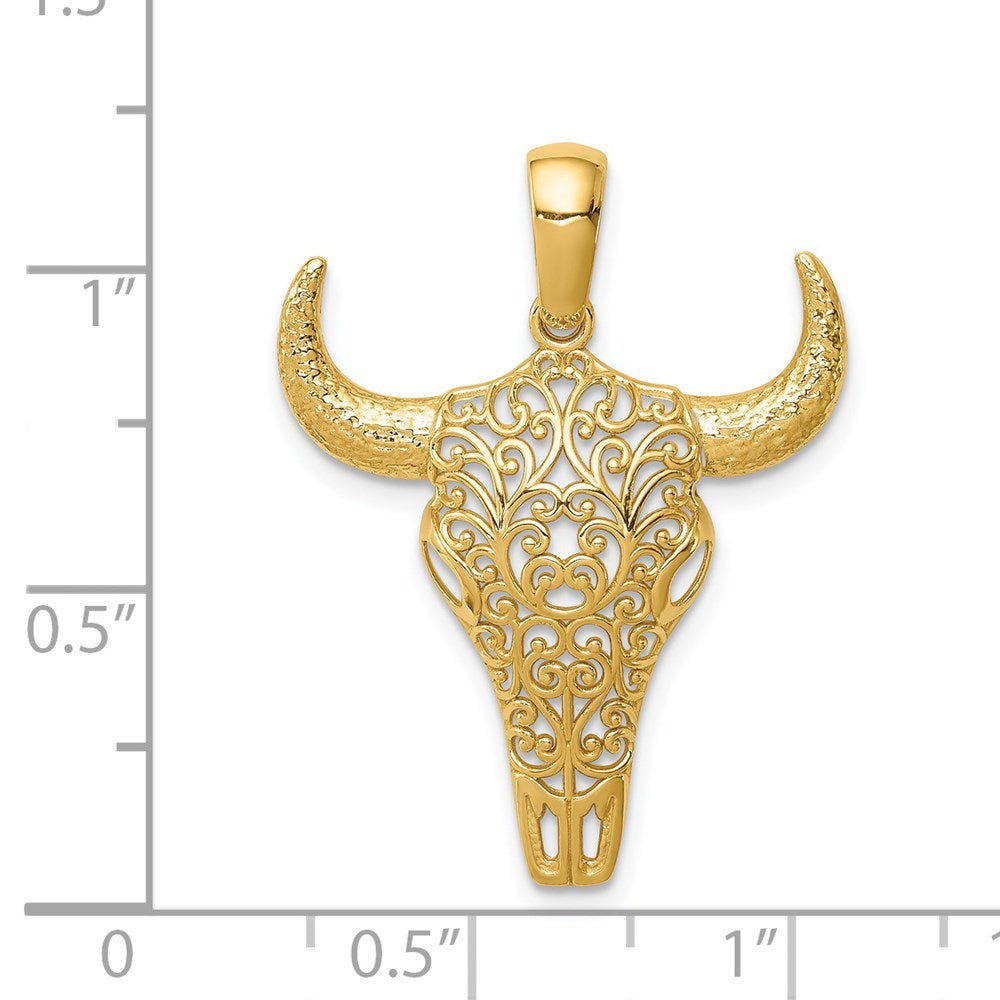 14k Gold Filigree Steer Skull Necklace Pendant - Charlie & Co. Jewelry