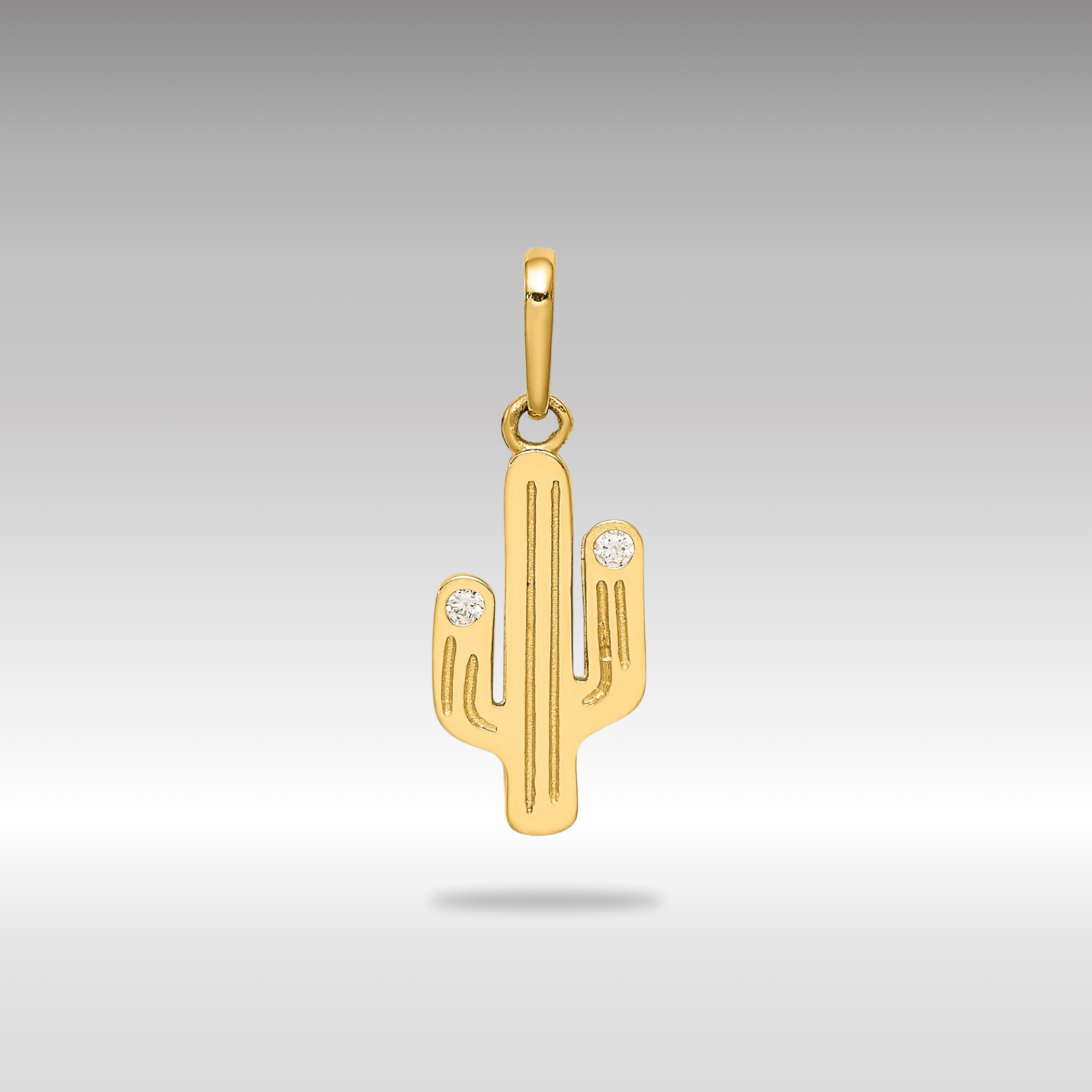 14K Gold Polished Cactus Plant With CZ Stones Pendant Model C4546