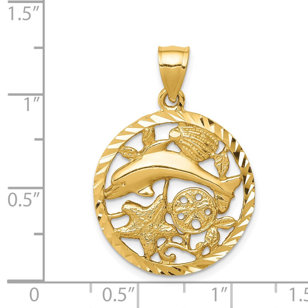 Charlie & Co Jewelry | 14k Diamond-cut Dolphin And Shells Circle Pendant - Model C4598