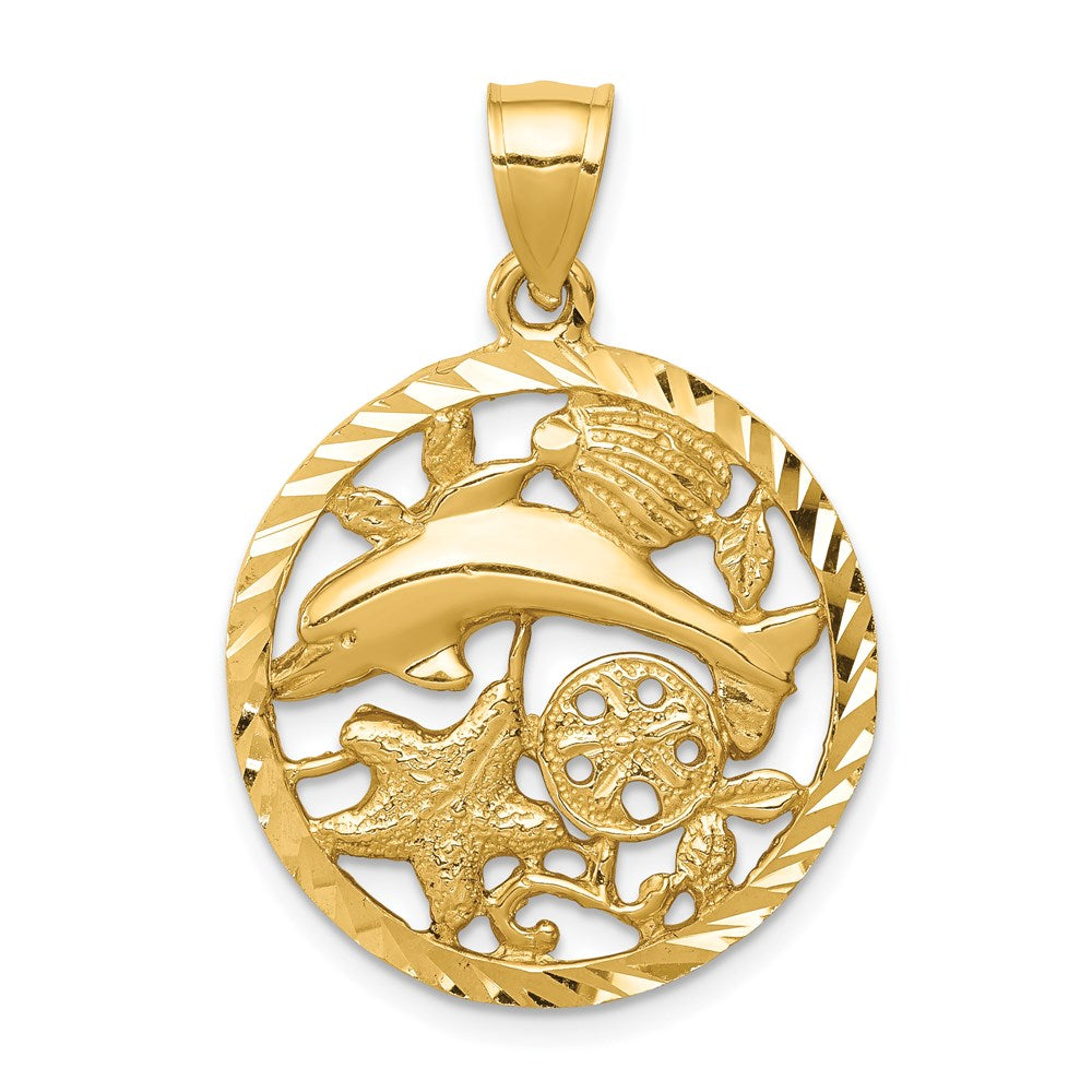 Charlie & Co Jewelry | 14k Diamond-cut Dolphin And Shells Circle Pendant - Model C4598