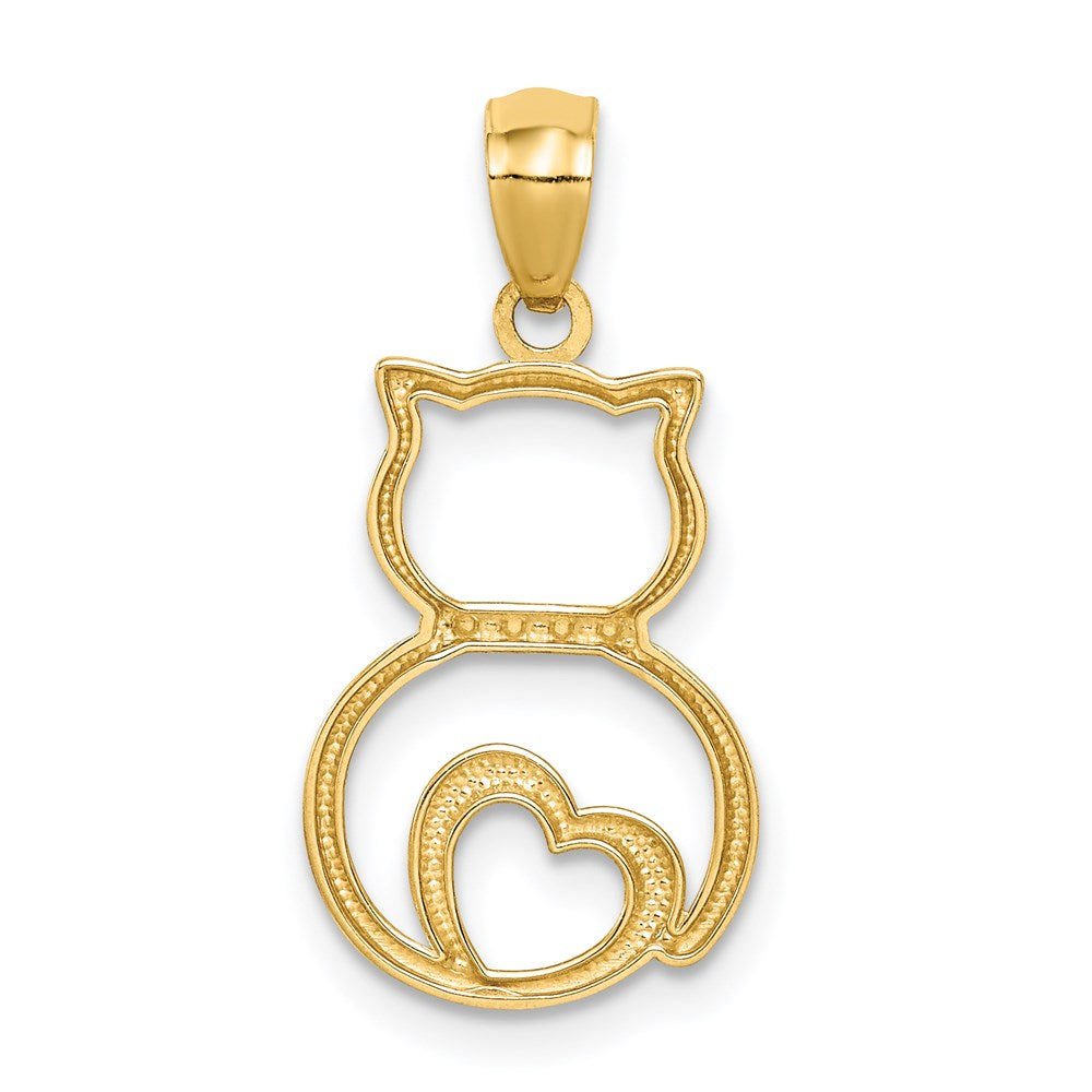 14k Yellow And White Gold Diamond-Cut Sitting Cat Pendant - Charlie & Co. Jewelry