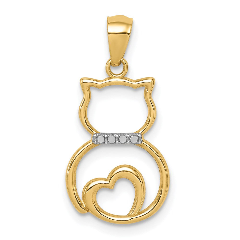 14k Yellow And White Gold Diamond-Cut Sitting Cat Pendant - Charlie & Co. Jewelry