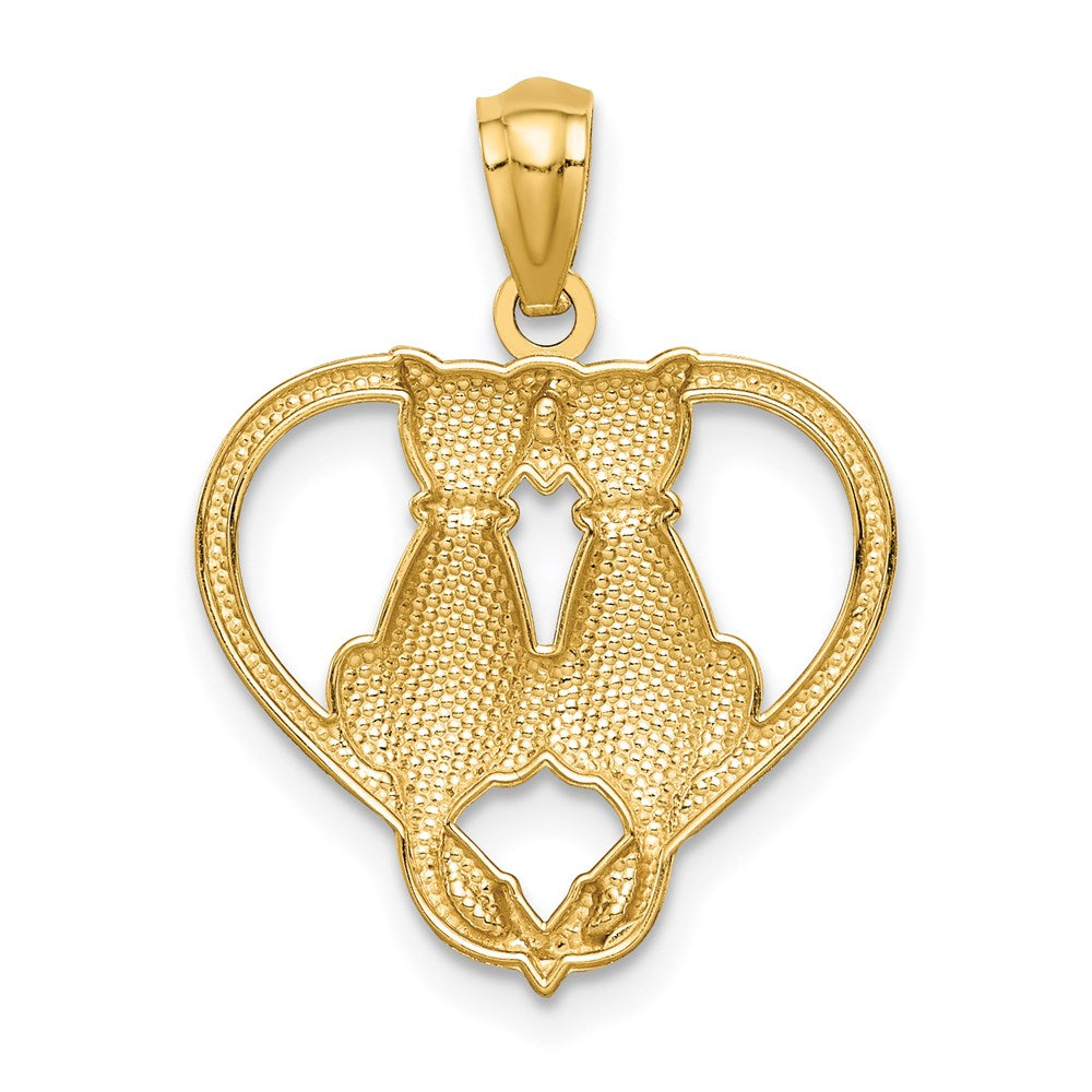 14k Gold Sitting Cats in Heart Necklace Pendant - Charlie & Co. Jewelry