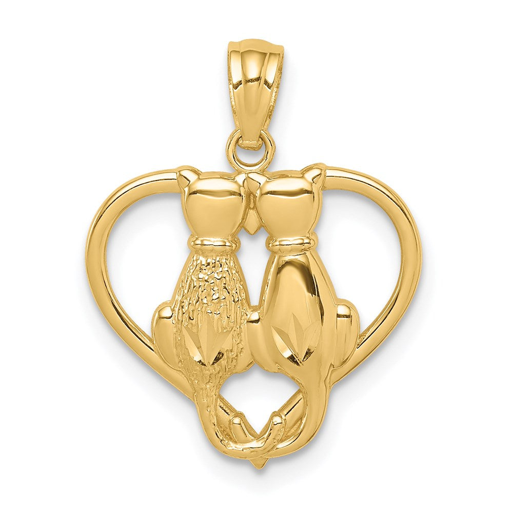 14k Gold Sitting Cats in Heart Necklace Pendant - Charlie & Co. Jewelry