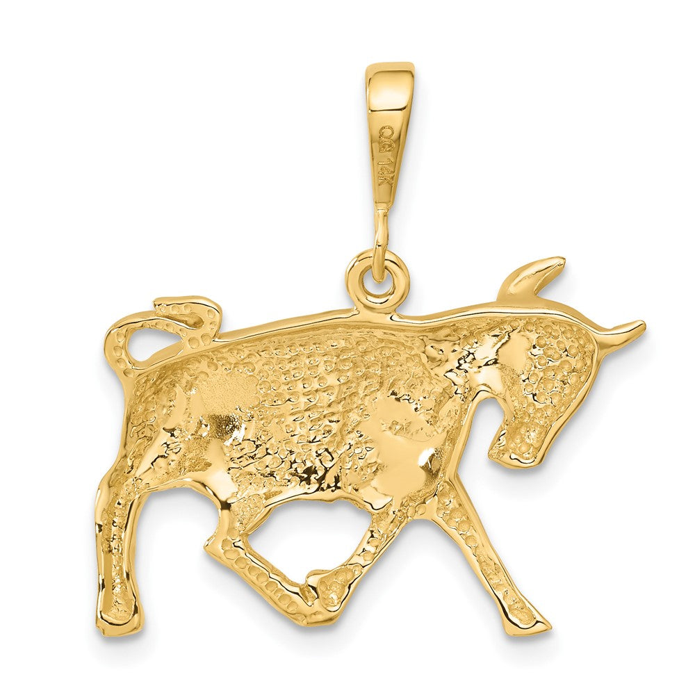 Gold Large Satin Diamond-cut Taurus Zodiac Charm Model-C465 - Charlie & Co. Jewelry