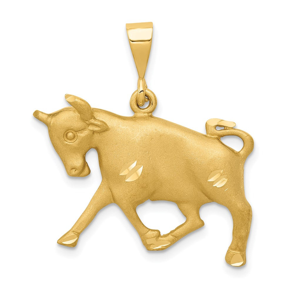 Gold Large Satin Diamond-cut Taurus Zodiac Charm Model-C465 - Charlie & Co. Jewelry