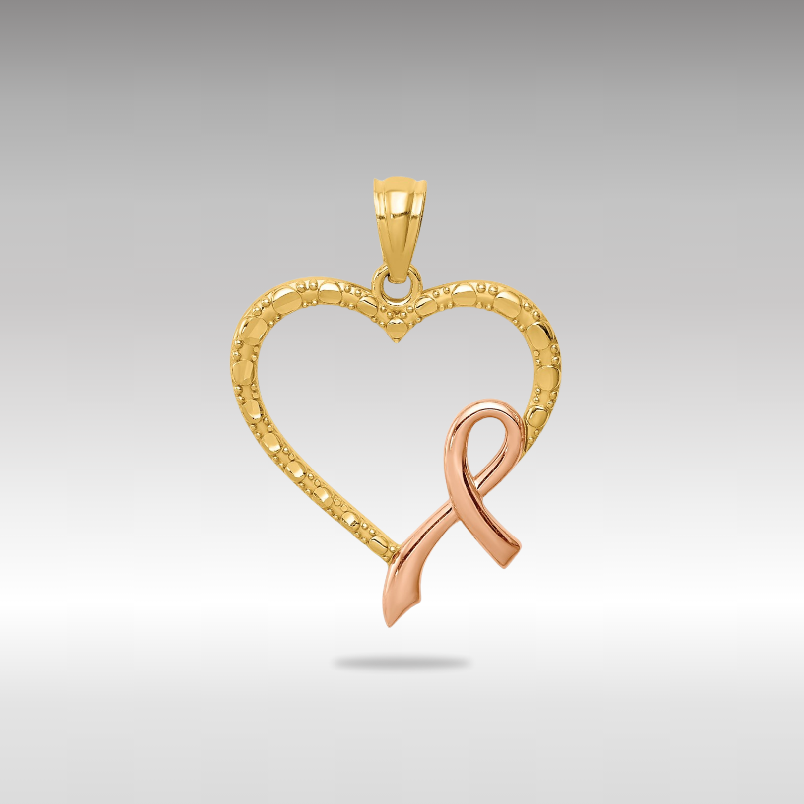 Gold With Rose Gold Pink Ribbon Heart Necklace - Charlie & Co. Jewelry