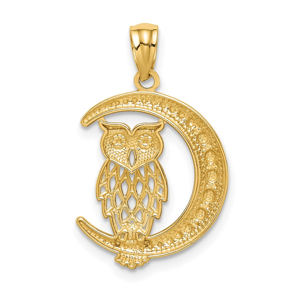 Gold Owl on Moon Pendant Necklace Model-C4681 - Charlie & Co. Jewelry